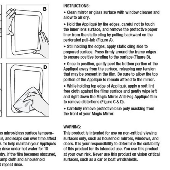 Magic Mirror Anti-Fog Appliqué For Bathroom Mirror Or Shower - Picture 6 of 6